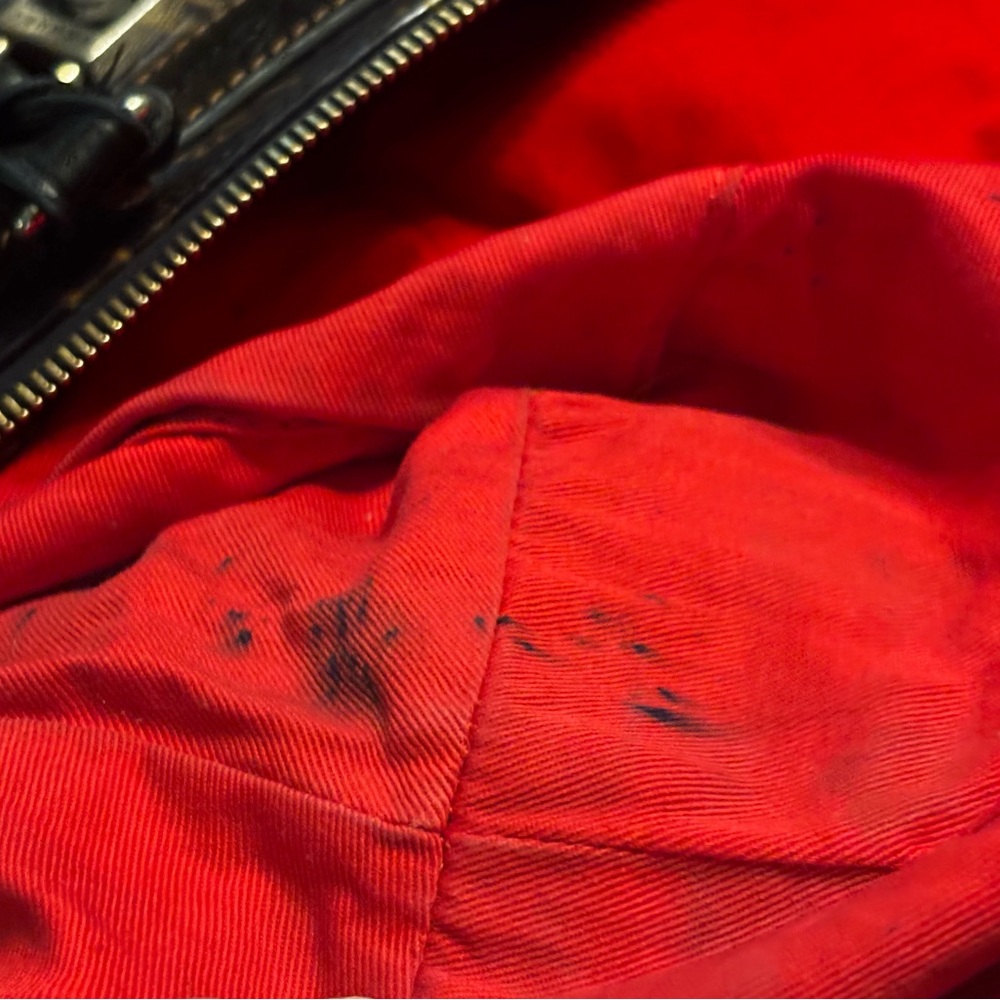 Dooney Bourke Monogram Pattern Navy and Brown Satchel Handbag - Picture 11 of 15